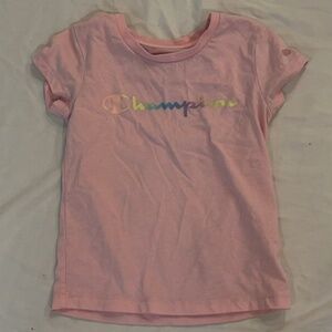 Champion Girl's Classic Tee With Rainbow Script Logo Spark Pink Large (14) NEW